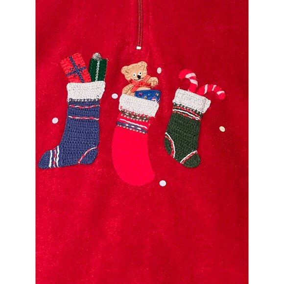 White Stag Women Large Red Christmas Fleece Pullover With Stocking Embroidery 1/ - Picture 2 of 15
